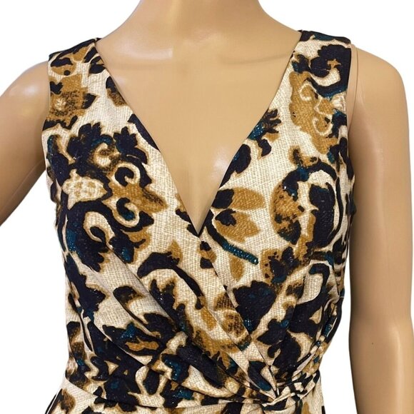 Muse Faux Wrap Front Twist Dress Womens Sz 4 Dress w/Stretch Knee Length Paisley - Picture 2 of 11